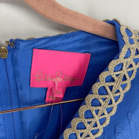 Lilly Pulitzer Women’s Bennet Blue Arie Stretch Shift V-Neck Mini Dress Size 00 - Picture 3 of 10